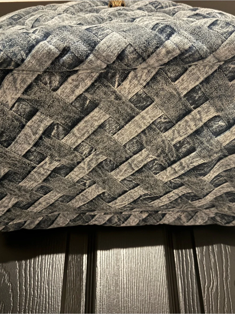 Large Kurt Geiger Quilted Blue Denim Tote with Gold Chain Handles